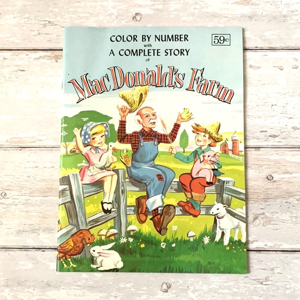 MacDonalds Farm Vintage Children’s Color by Number & Story Book Retro 60s Print